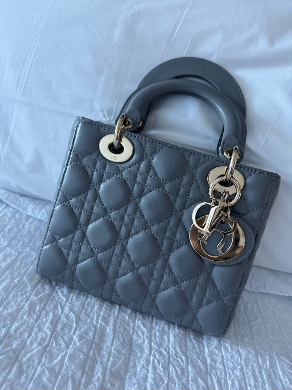 Christian Dior Grey Lambskin Cannage Small MY ABC Dior Lady Dior Light GHW